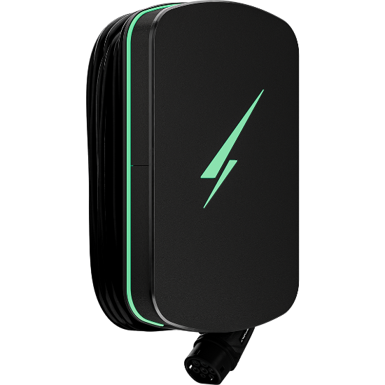 Hypervolt Home 3 Pro smart EV charger with illuminated green trim and integrated cable